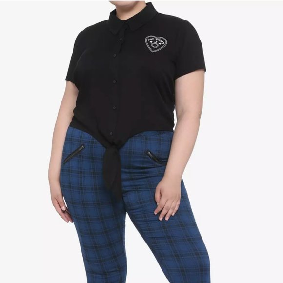 Hot Topic Not Today Planchette Tie Front Button Up Top Womens Plus 1 Black Goth - Picture 11 of 12